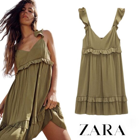 ZARA | Light Khaki | STUDDED MINI DRESS - Picture 1 of 6